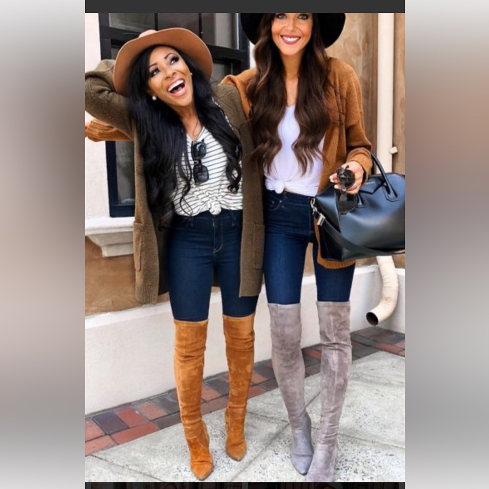 Goodnight Macaroon Marlo Tan Cognac suede Over-the-Knee fall Boots 41 10